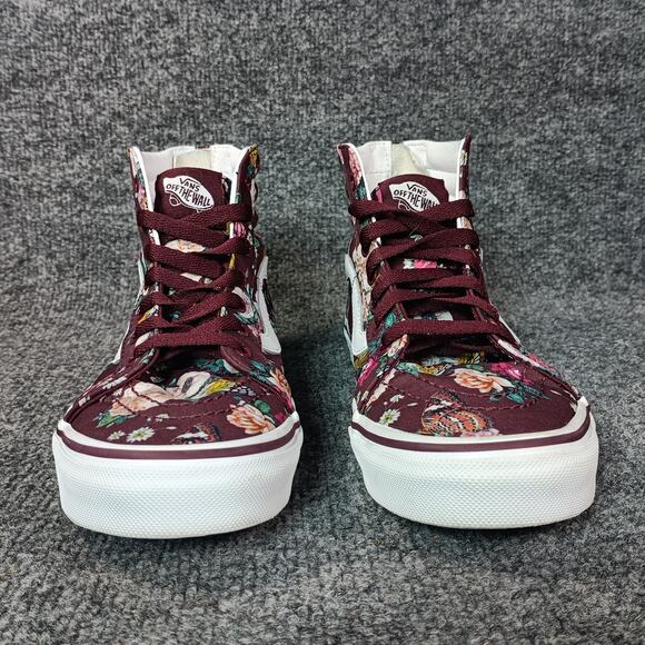 Vans Sk8 Hi Women Size 5 Floral Burgundy Lace Up Sneakers Cottage - Picture 2 of 9